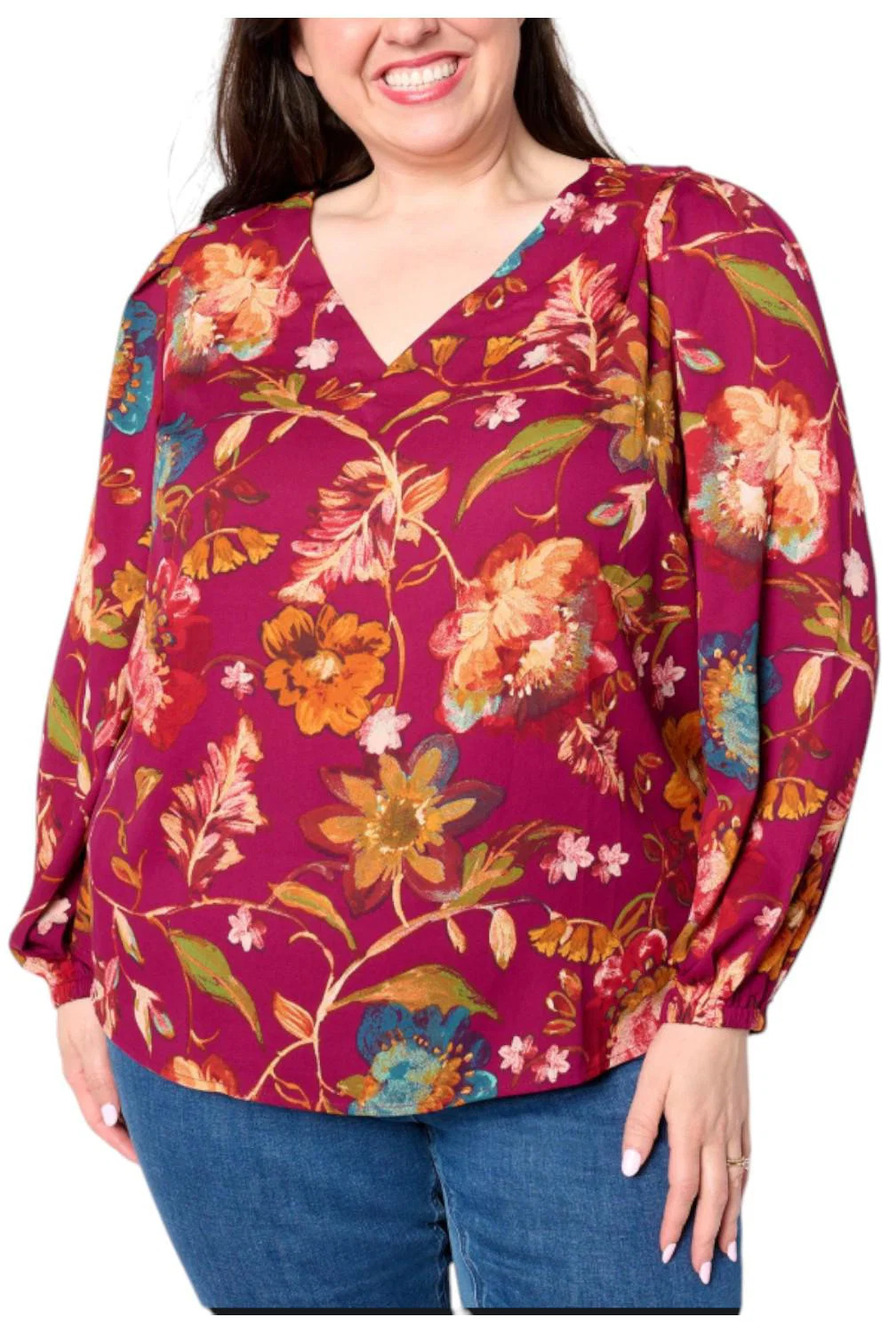 Belle Boho by Kim Gravel Women's Boho Chic Blouse Plum Floral - Regular
